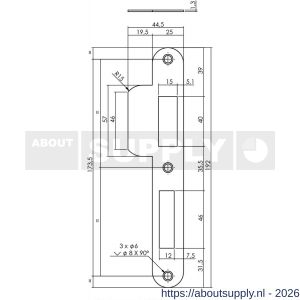 Intersteel Essentials 9508 sluitplaat 192x25x1,5 mm voor PC72 SKG sluitkom 950803 DIN rechts RVS - S26008895 - afbeelding 2
