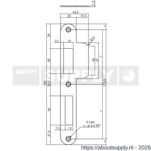 Intersteel Essentials 9508 sluitplaat 192x25x1,5 mm voor PC72 SKG sluitkom 950803 DIN links RVS - S26008896 - afbeelding 2