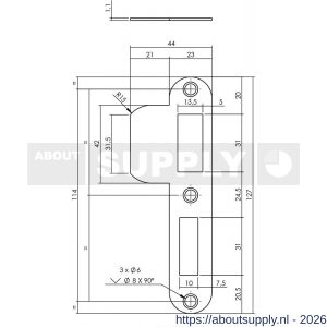 Intersteel Essentials 9508 sluitplaat 127x23x1,5 mm voor PC55 SKG sluitkom 950801 DIN rechts RVS - S26008897 - afbeelding 2