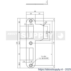 Intersteel Essentials 9508 sluitplaat 127x23x1,5 mm voor PC55 SKG sluitkom 950801 DIN links RVS - S26008898 - afbeelding 2