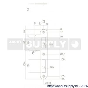 Intersteel 9509 sluitplaat 175x25/44x1,5 mm voor dag- en nacht schoot afgerond met korte lip RVS DIN rechts - S26006918 - afbeelding 2