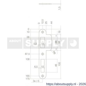 Intersteel 9509 sluitplaat 175x25/44x1,5 mm voor dag- en nacht schoot afgerond met korte lip RVS DIN links - S26006919 - afbeelding 2