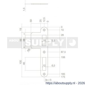 Intersteel 9509 sluitplaat 175x25/59x1,5 mm voor dag- en nacht schoot afgerond met lange lip RVS DIN rechts - S26006920 - afbeelding 2