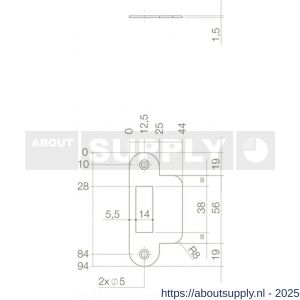 Intersteel 9509 sluitplaat 94x25/44x1,5 mm voor dagschoot afgerond met korte lip RVS - S26006922 - afbeelding 2
