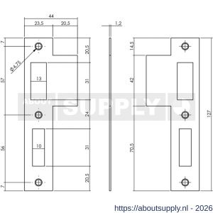 Intersteel 9509 sluitplaat voor dag- en nachtschoot voor woningbouwsloten rechthoekig met korte lip RVS - S26008902 - afbeelding 2
