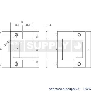 Intersteel 9509 sluitplaat voor loopslot voor woningbouwsloten rechthoekig met korte lip RVS - S26008903 - afbeelding 2