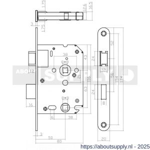 Intersteel Essentials 9540 woningbouw badkamer-toilet slot 63/8 mm voorplaat afgerond wit gelakt 20x174 mm doorn 50 mm met sluitplaat - S26007077 - afbeelding 2