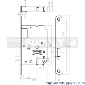 Intersteel Essentials 9541 woningbouw klavier kastslot 55 mm voorplaat afgerond wit gelakt 20x174 mm doorn 50 mm met sluitplaat 2 sleutels - S26007078 - afbeelding 2