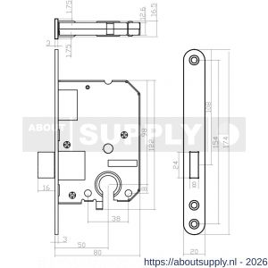 Intersteel Essentials 9543 woningbouw cilinder kastslot 55 mm voorplaat afgerond RVS 20x174 mm doorn 50 mm met sluitplaat - S26007085 - afbeelding 2