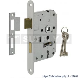 Intersteel 9544 woningbouw klavier dag- en nachtslot 55 mm voorplaat afgerond wit gelakt 20x174 mm doorn 50 mm met sluitplaat en 2 sleutels industrieverpakking - S26008913 - afbeelding 1