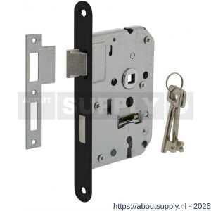 Intersteel Living 9547 woningbouw klavier dag- en nachtslot 55 mm voorplaat afgerond zwart gelakt 20x174 mm doorn 50 mm met sluitplaat en 2 sleutels - S26008917 - afbeelding 1