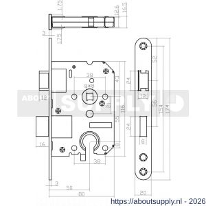 Intersteel Living 9547 woningbouw cilinder dag- en nachtslot 55 mm voorplaat afgerond zwart gelakt 20x174 mm doorn 50 mm met sluitplaat - S26008918 - afbeelding 2