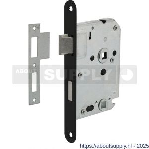 Intersteel Living 9547 woningbouw badkamer-toilet slot 63/8 mm voorplaat afgerond zwart gelakt 20x174 mm doorn 50 mm met sluitplaat - S26008919 - afbeelding 1