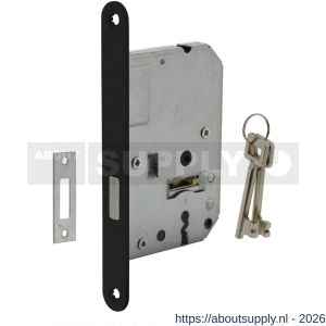 Intersteel Living 9548 woningbouw klavier kastslot 55 mm voorplaat afgerond zwart gelakt 20x175 doorn 50 mm met sluitplaat en 2 sleutels - S26008920 - afbeelding 1