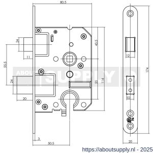 Intersteel Essentials 9550 SKG1 Veiligheidscilinderslot 55 mm RVS voorplaat afgerond 20x174 mm - S26008922 - afbeelding 2
