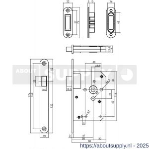 Intersteel Essentials 9570 woningbouw magneet loopslot voorplaat afgerond RVS 20x174 mm doorn 50 mm met sluitplaat-kom - S26008927 - afbeelding 2