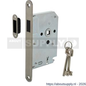 Intersteel 9571 woningbouw magneet klavier dag- en nachtslot 55 mm voorplaat afgerond RVS 20x174 mm doorn 50 mm met sluitplaat-kom en 2 sleutels industrieverpakking - S26008932 - afbeelding 1