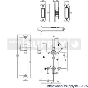 Intersteel 9571 woningbouw magneet badkamer-toilet slot 63/8 mm voorplaat afgerond RVS 20x174 mm doorn 50 mm met sluitplaat-kom industrieverpakking - S26008934 - afbeelding 2