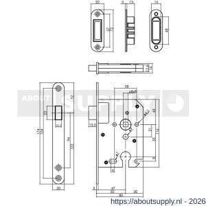 Intersteel Essentials 9572 woningbouw magneet cilinder dag- en nachtslot 55 mm voorplaat afgerond zwart 20x174 mm doorn 50 mm met sluitplaat-kom - S26008937 - afbeelding 2