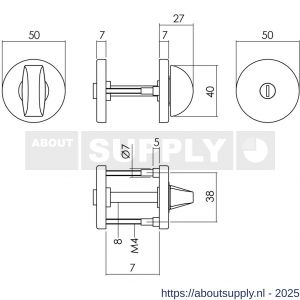 Intersteel 3092 WC-sluiting verdekt diameter 50x7 mm met nokken en stift 8x8 mm zwart - S26010531 - afbeelding 2
