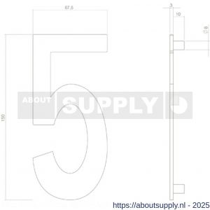 Intersteel 4020 huisnummer 5 150 mm RVS structuur zwart - S26009008 - afbeelding 2