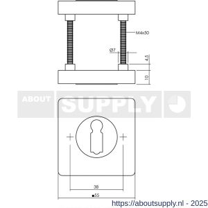 Intersteel 3185 sleutelrozetten verdekt 55x55x10 mm met nokken antraciet grijs - S26011342 - afbeelding 1