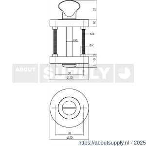 Intersteel 3476 WC-sluiting verdekt diameter 52x10 mm met nokken en stift 8x8 mm antraciet grijs - S26011403 - afbeelding 1