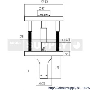Intersteel Essentials 1030 WC-sluiting verdekt 53x53x6 mm met stift 6-8 mm PVD antraciet - S26011001 - afbeelding 2