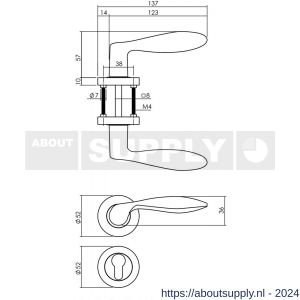 Intersteel Living 1695 deurkruk George op rozet diameter 52x10 mm met nokken met profielcilindergat plaatje messingkleur PVD - Y26007934 - afbeelding 1