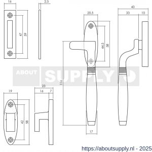 Intersteel Living 5614 raamsluiting Ton links met sluitplaat en sluithaak messing gelakt-ebbenhout - Y26007958 - afbeelding 2