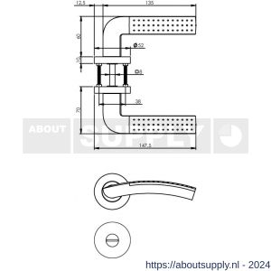 Intersteel Living 1688 deurkruk Sharon op rond rozet 7 mm nokken met WC 8 mm chroom-nikkel mat - Y26004901 - afbeelding 2
