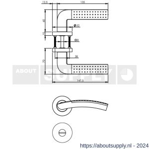 Intersteel Living 1688 deurkruk Sharon op rond rozet 7 mm nokken met WC 8 mm chroom-nikkel mat - Y26004901 - afbeelding 2