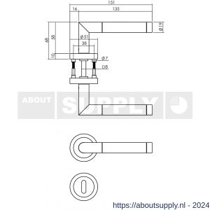 Intersteel Living 1710 deurkruk Hoek 90 graden met rozet en sleutelplaatje chroom-mat nikkel ATP - Y26008009 - afbeelding 2