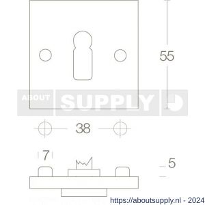 Intersteel Living 3184 sleutelplaatje met nokken vierkant 55x55x8 mm messing chroom mat - Y26007601 - afbeelding 2