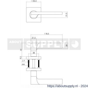 Intersteel Living 1715 deurkruk 1715 Ben op vierkant rozet 7 mm nokken met sleutelgat plaatje chroom-nikkel mat - Y26005167 - afbeelding 2