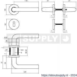 Intersteel Living 0073 deurkruk Derby op rozet diameter 50x7 mm met 7 mm nokken met sleutelplaatje zwart - Y26009143 - afbeelding 2