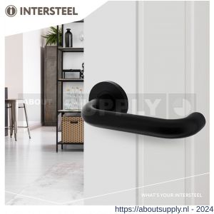 Intersteel Living 0102 deurkruk rond op geveerde rozet diameter 55x8 mm met nokken diameter 6x12 mm aluminium zwart - Y26008173 - afbeelding 3
