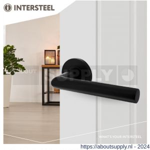 Intersteel Living 0103 deurkruk Hoek 90 graden op geveerde rozet diameter 55x8 mm met nokken diameter 6x12 mm aluminium zwart - Y26008174 - afbeelding 3