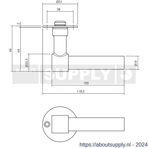 Intersteel Living 1670 gatdeel deurkruk L-model recht met ronde platte rozet 50x2 mm RVS-zwart - Y26008224 - afbeelding 2