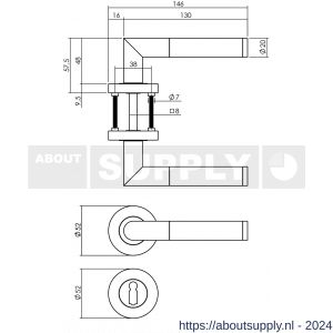 Intersteel Living 1693 deurkruk Bastian op ronde rozet 52x10 mm met nokken met sleutelplaatje mat zwart - Y26008236 - afbeelding 2