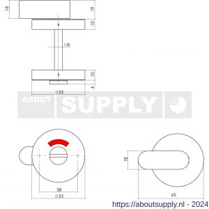 Intersteel Living 3401 WC-sluiting 8 mm staal verdekt diameter 53x10 mm met comfortknop RVS zwart - Y26008266 - afbeelding 2
