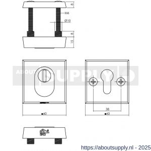 Intersteel Living 3750 SKG3 veiligheids rozet vierkant 60x60 mm met kerntrek beveiliging aluminium-zwart - Y26009933 - afbeelding 2