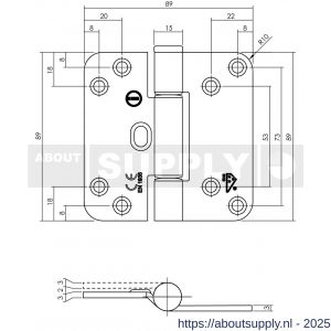 Intersteel Living 4625 glijlagerscharnier afgerond 89x89x3 mm DIN rechts CE EN 1935: 2002 zwart zonder schroeven - Y26009204 - afbeelding 2