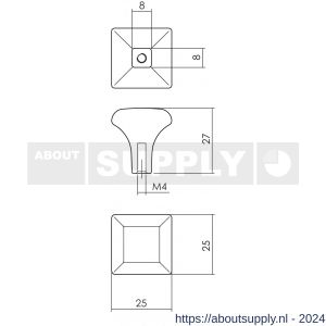 Intersteel Living 8478 meubelknop vierkant afgerond 25x25 mm zwart - Y26009219 - afbeelding 2