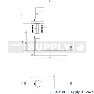Intersteel Living 0378 deurkruk 0378 Bau-stil op rozet vierkant staal met 7 mm nok met sleutelgatplaatje RVS - Y26005251 - afbeelding 2