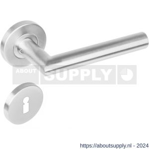 Intersteel Living 1272 deurkruk rechte Hoek 90 graden op rond rozet staal met 7 mm nok met sleutelgat plaatje RVS - Y26005581 - afbeelding 1