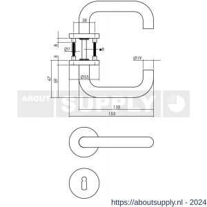 Intersteel Essentials 1315 deurkruk Rond op rozet 55 mm plus 7 mm nokken met sleutelgat plaatje RVS EN 1906/4 - Y26005708 - afbeelding 2