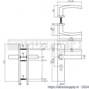 Intersteel Essentials 1327 deurkruk Blok op verdekt schild rechthoek profielcilinder 55 mm met nokken 7 mm RVS EN 1906/4 - Y26005740 - afbeelding 2