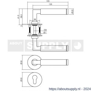 Intersteel Essentials 1839 deurkruk Baustil vastdraaibaar geveerd op ronde magneet rozet met profielcilinderplaatje RVS - Y26008528 - afbeelding 2