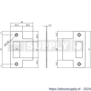 Intersteel Living 9509 sluitplaat voor loopslot voor woningbouwsloten rechthoekig met korte lip RVS - Y26008903 - afbeelding 2